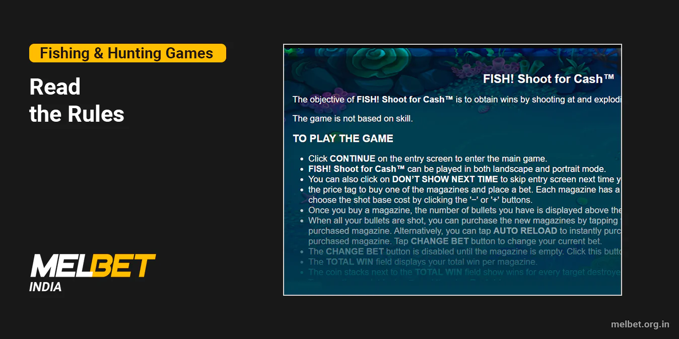 Read the game rules before playing - fishing and hunting at Melbet India