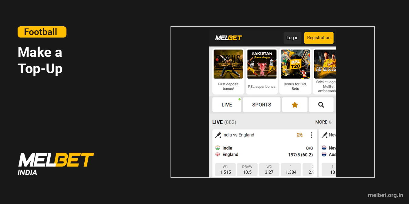 Make a top up before doing bets at Melbet