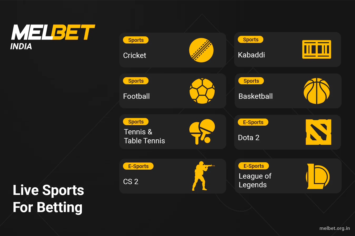Players can bet on more than 50 sports in Live at Melbet India