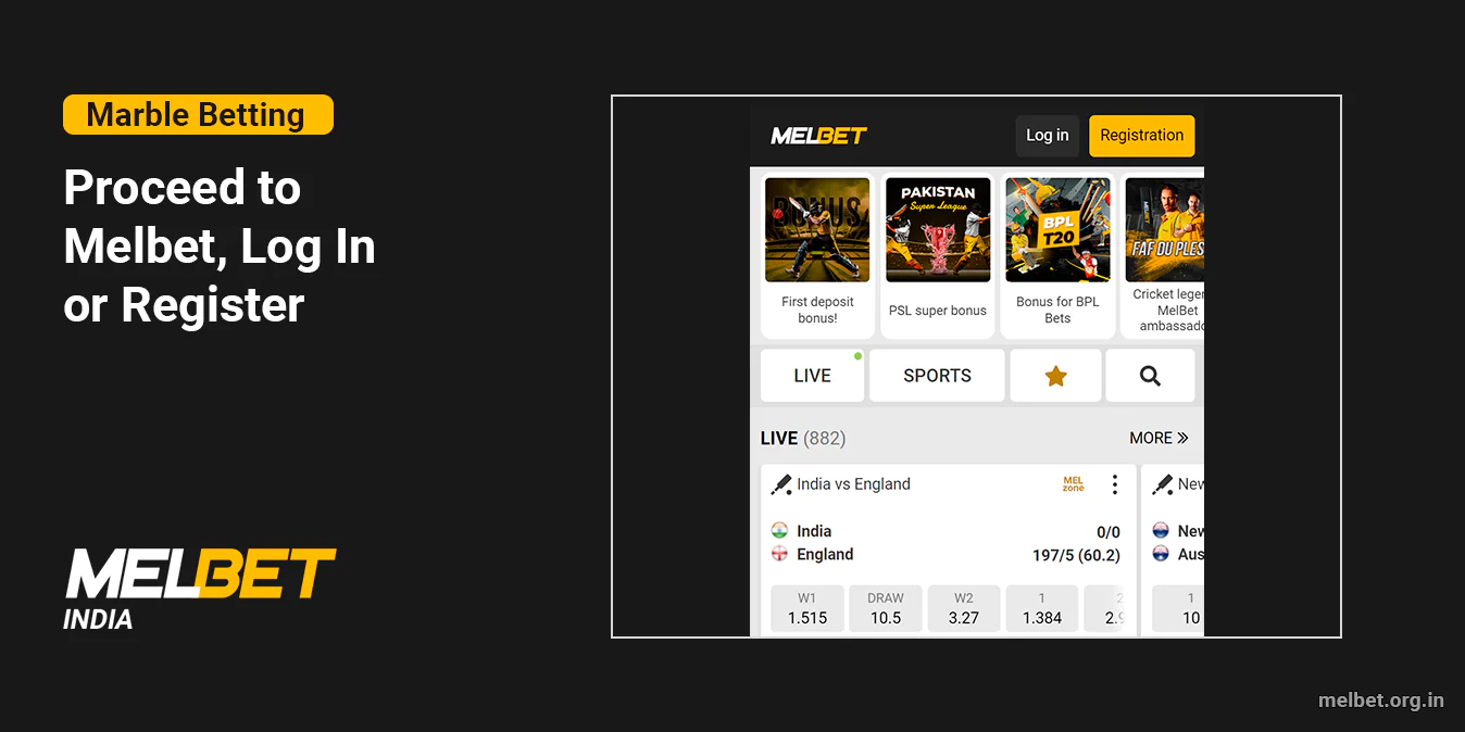 Log In or Register at Melbet India to Start Marble Betting