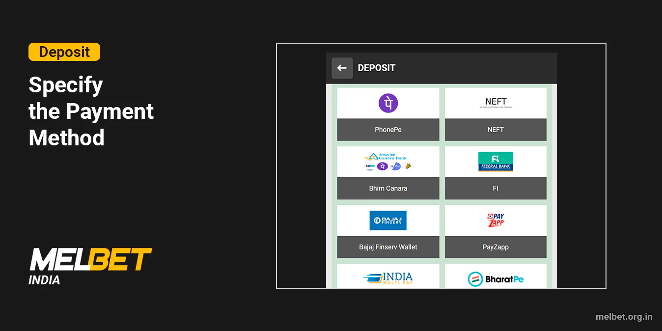 Choose the banking system for the deposit - Melbet