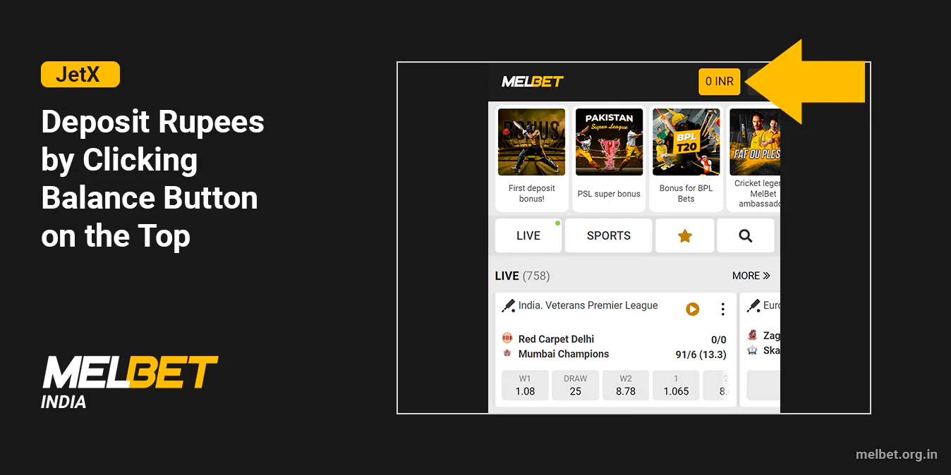 Deposit Indian Rupees to your Melbet Account to Start Playing JetX