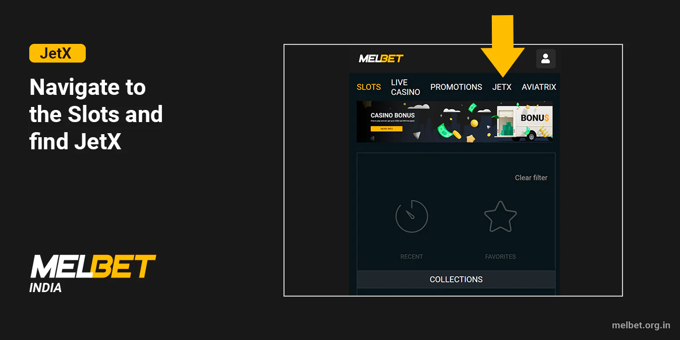 Navigate to the Melbet Slots and Find JetX Game