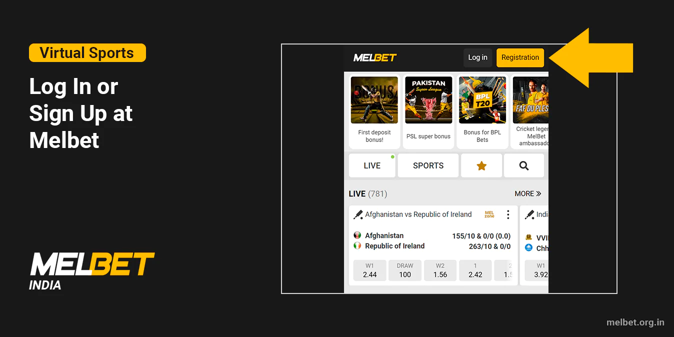 Register or Log in to start betting at Melbet