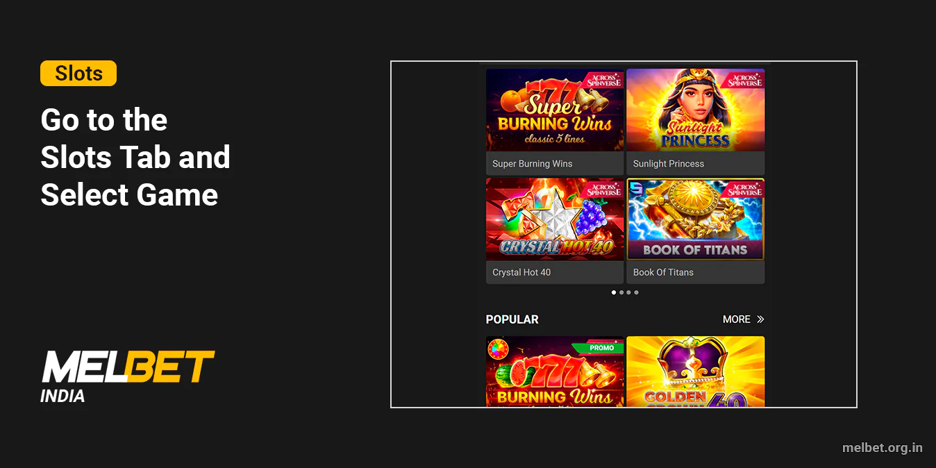Select a slot from a wide range of slots at Melbet India