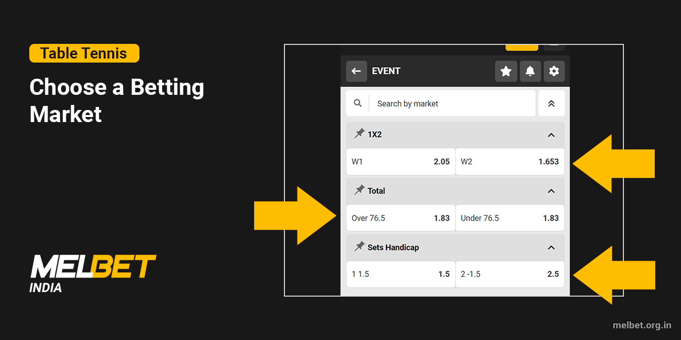 Choose one or more betting markets at Melbet Table Tennis