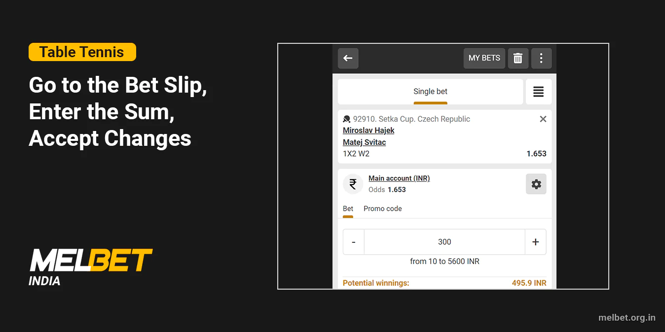 Go to the Melbet Betslip, fill the sum and accept changes