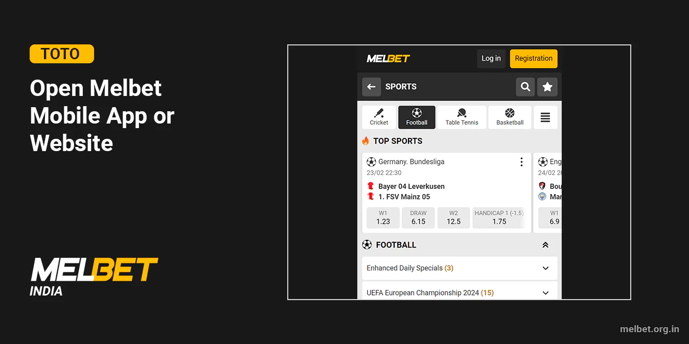 To start playing Toto, Log in or Register at Melbet