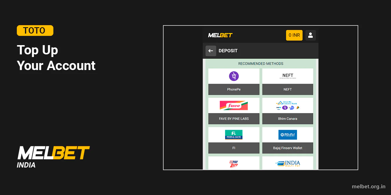 Make Funds to play TOTO - Melbet India